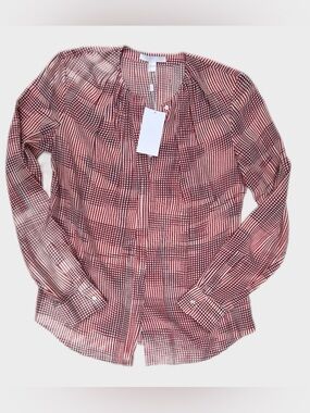 BOSS Hugo Boss Banora8 Red Plaid Long Sleeve Silk Blouse Size 4 NWT